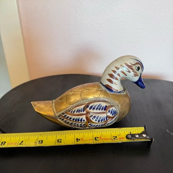 Vintage Mexican Tonala Pottery and Brass Duck - Picture 3 of 8